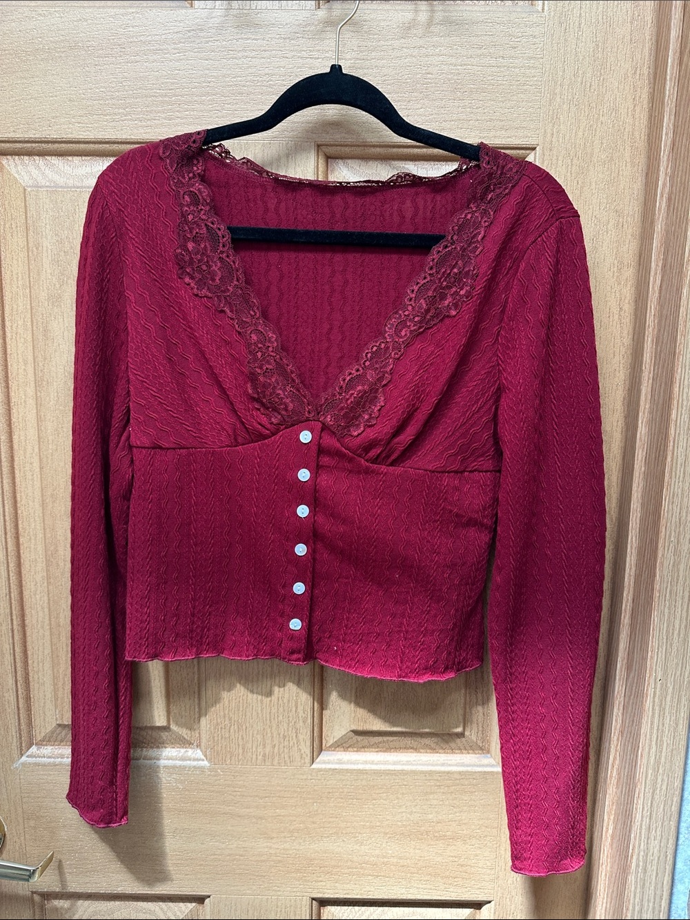 Women's Lace-Trim Burgundy top